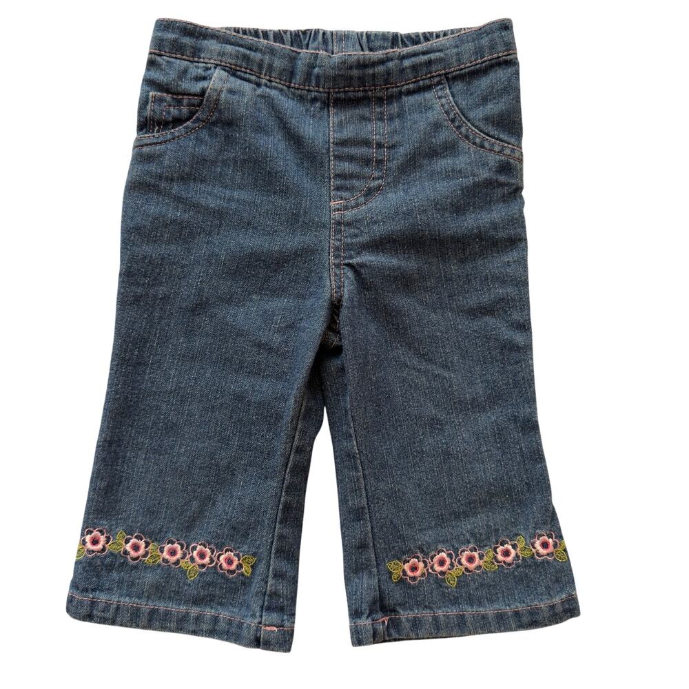Beluga New York Baby Girl Embroidered Floral Denim Jeans 12M Pull On
